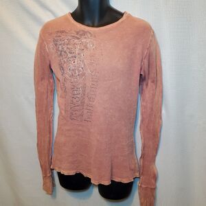 Vtg Manchester Untd Mens Sz L Y2K Thermal Shirt Bling Affliction 90s Distressed